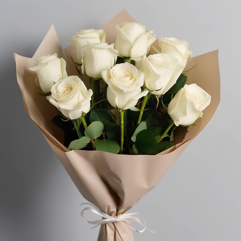 Букет 9 Белых роз Эдлесс Лав в Таежный Красноярского края