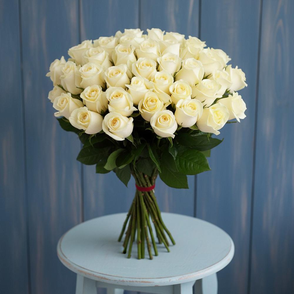 Букет 51 Белая роза Эдлесс Лав в Таежный Красноярского края