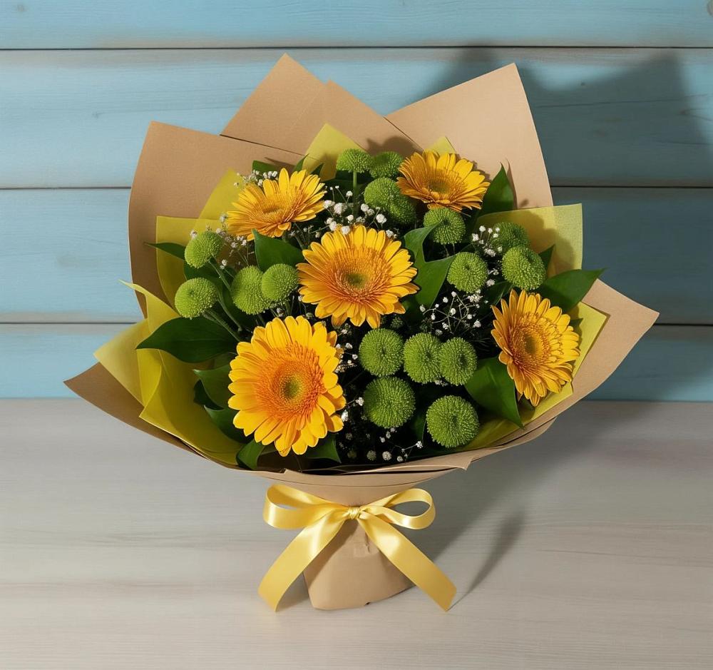 Букет цветов из: Герберы и Хризантемы в Таежный Красноярского края