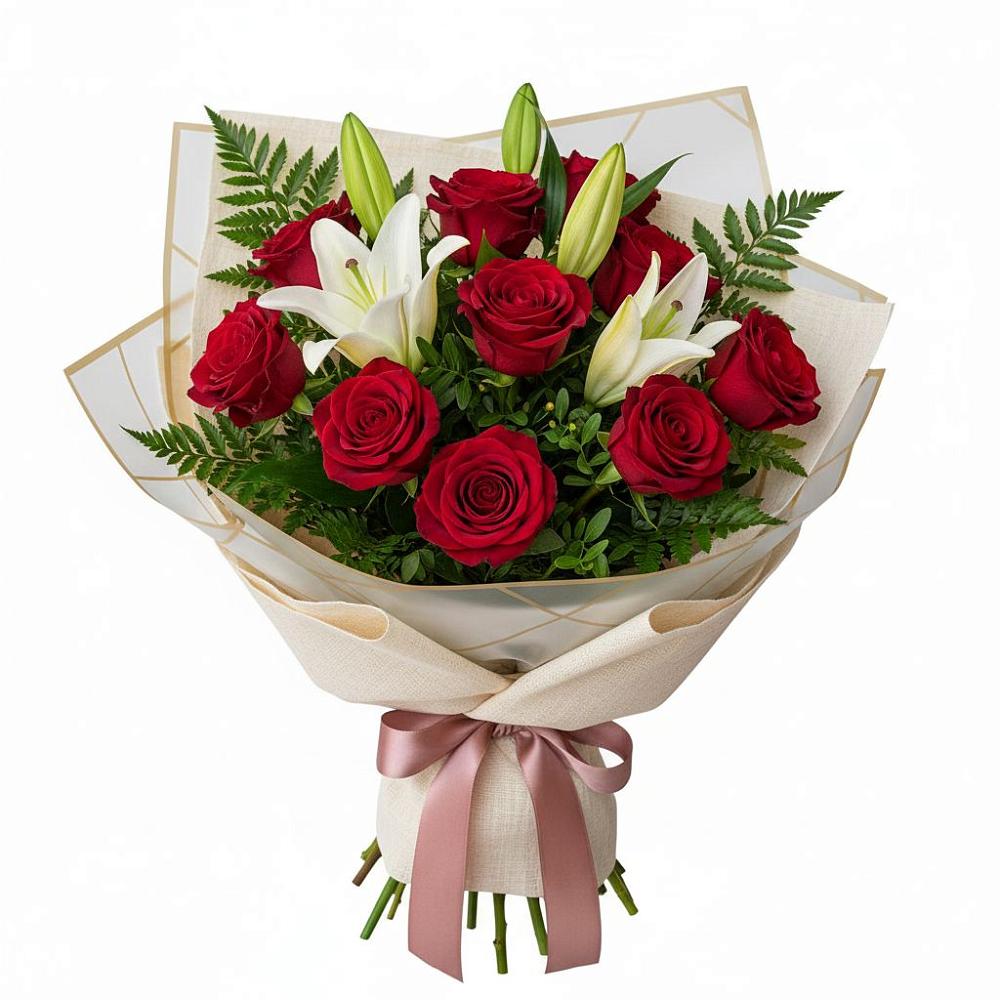 Букет цветов из: Лилии и Розы в Таежный Красноярского края