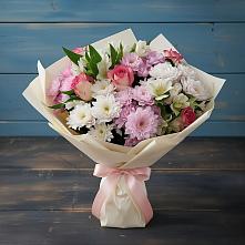 Букет цветов из:  Хризантемы, Альстромерии и Розы в Таежный Красноярского края