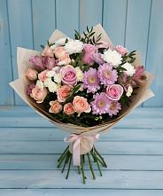 Букет цветов из:  Хризантемы, Розы и Альстромерии #REPLACE_PRED# Таежный Красноярского края